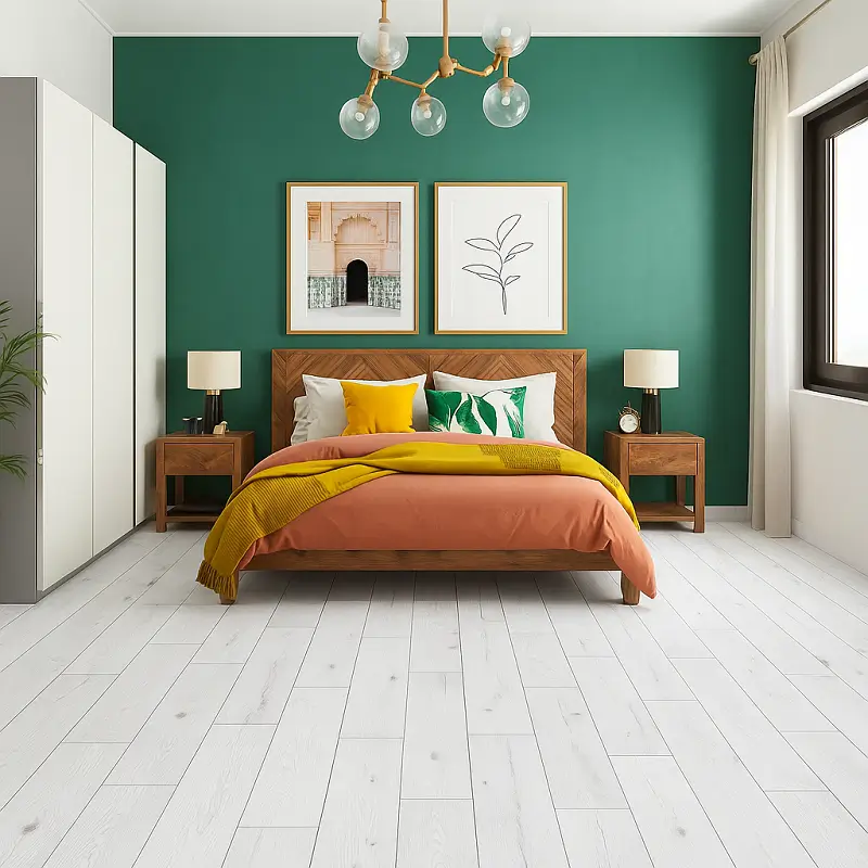 White Wood Flooring in Bedroom