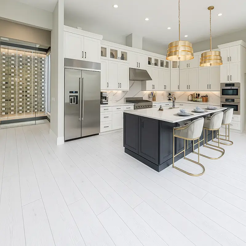 White Wood Flooring in Kitchen