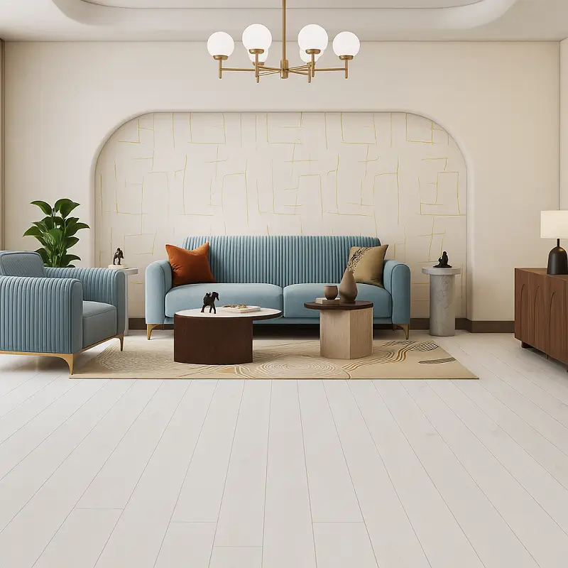 White Wood Flooring in Living Room