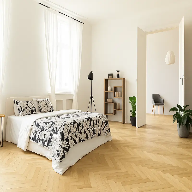 Chevron Flooring in Bedroom