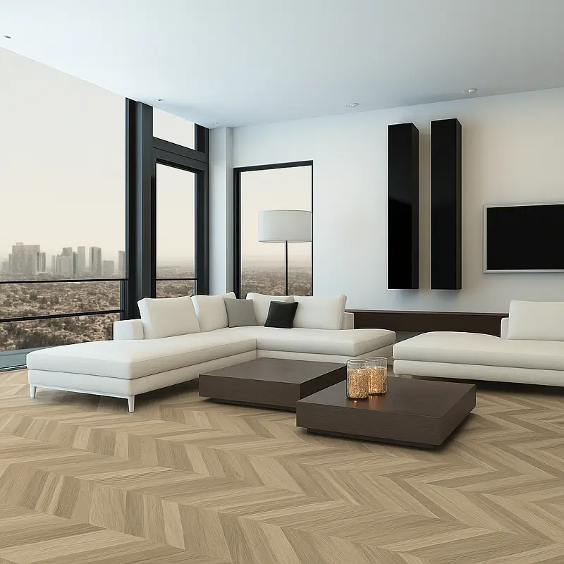 Chevron Flooring in Living Room